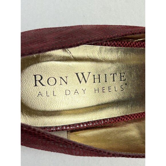 Ron White Fiona Embossed Suede Bow Peep Toe Pump in Crimson - Sz 39.5 - Picture 6 of 12